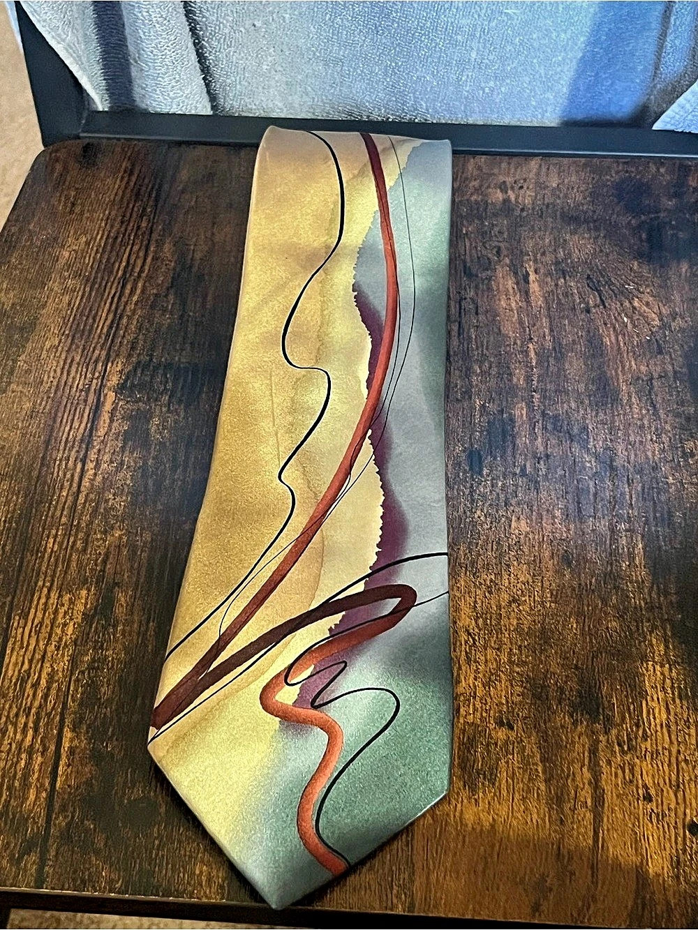 Jerry Garcia Collection Fifty-Two Abstract Silk Tie in Green & Gold Like New
